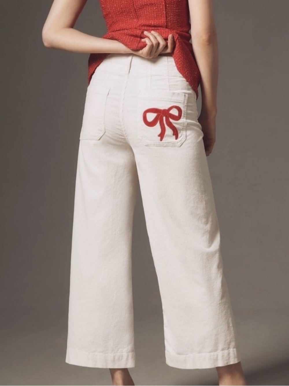 Maeve The Colette Bow corduroy crop wide leg trousers size 25